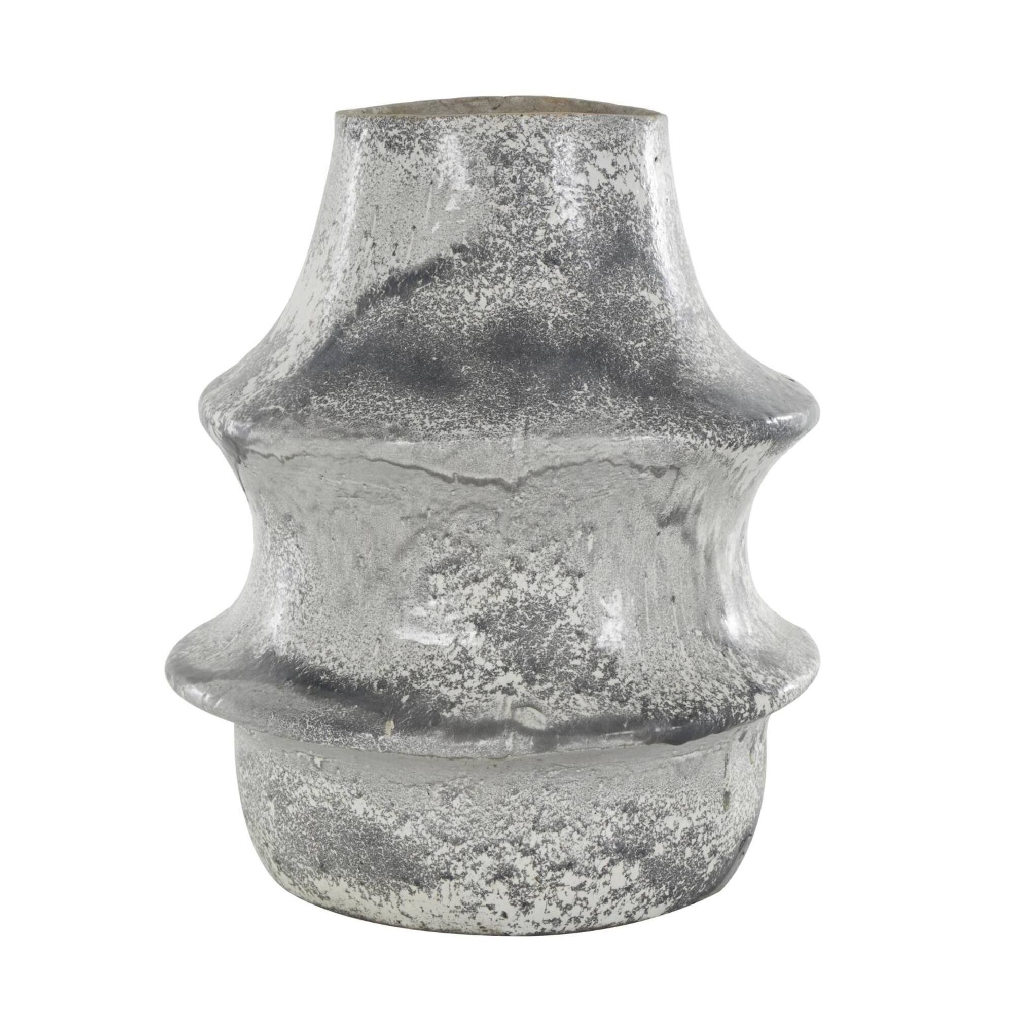 15" Light Gray Textured Paper Mache Fluted Vase with Ring Handle